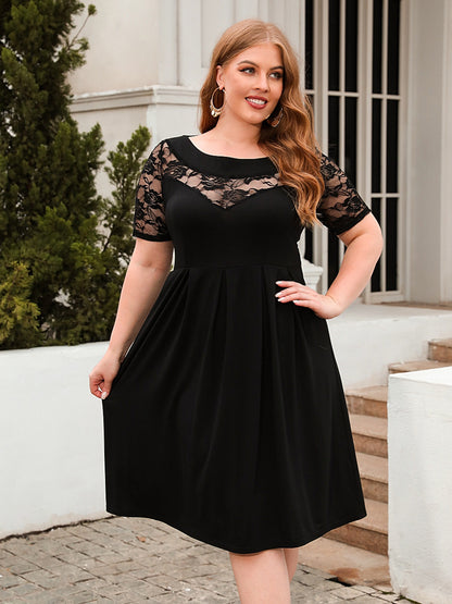 Plus Size Ruched Round Neck Short Sleeve Dress-Angel Casuals