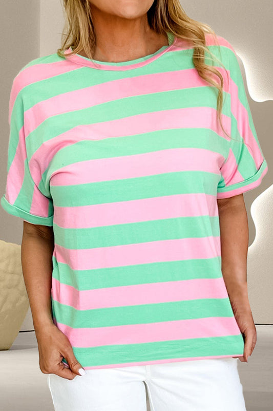 Contrast Stripes Round Neck Half Sleeve T-Shirt-Angel Casuals