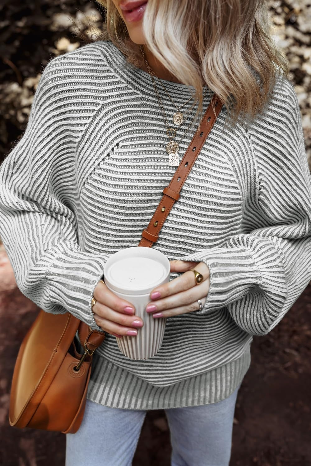 Textured Striped Round Neck Long Sleeve Top-Angel Casuals