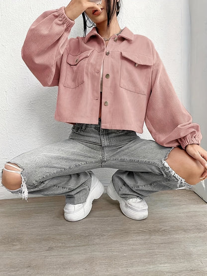 Collared Neck Dropped Shoulder Jacket-Angel Casuals
