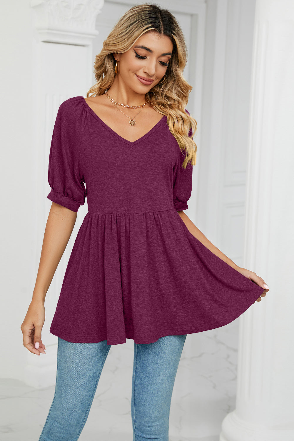 V-Neck Babydoll Top-Angel Casuals