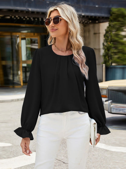 Round Neck Flounce Sleeve Top-Angel Casuals
