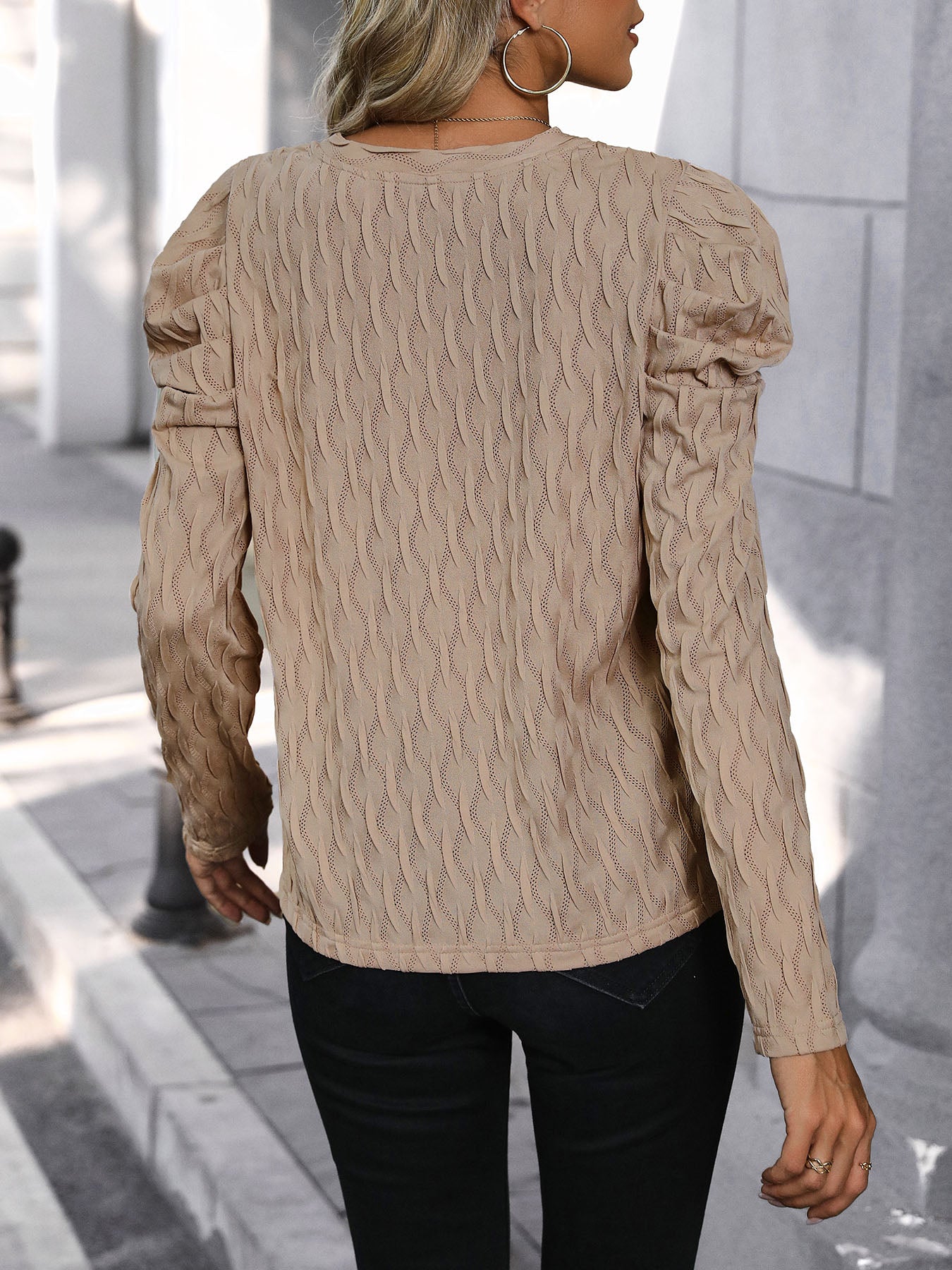Perfee Textured V-Neck Long Sleeve Top-Angel Casuals
