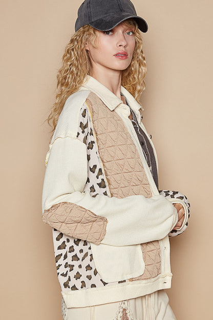 POL Leopard Exposed Seam Button Up Quilted Jacket-Angel Casuals