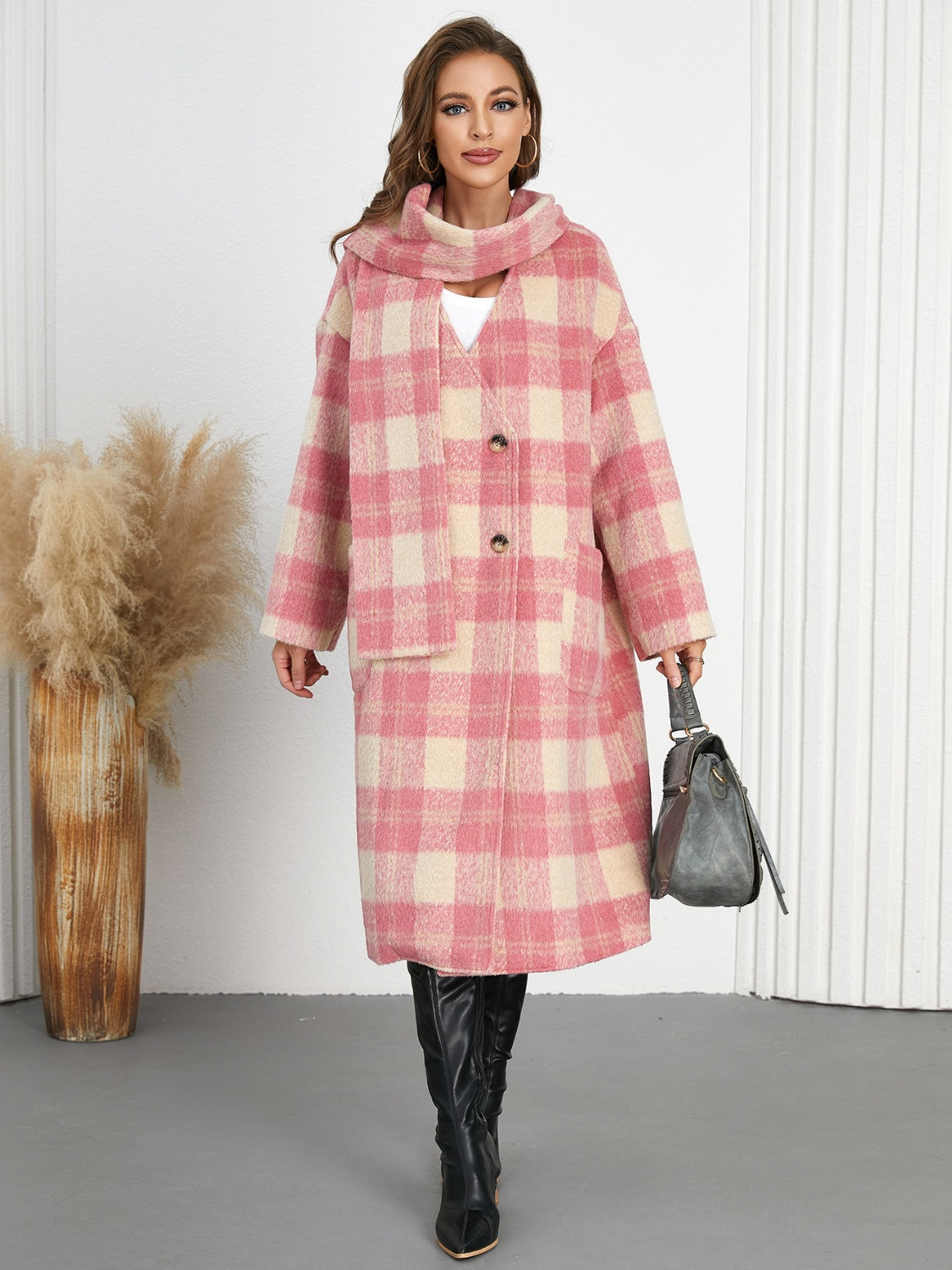 Plaid Button Up Long Sleeve Coat-Angel Casuals