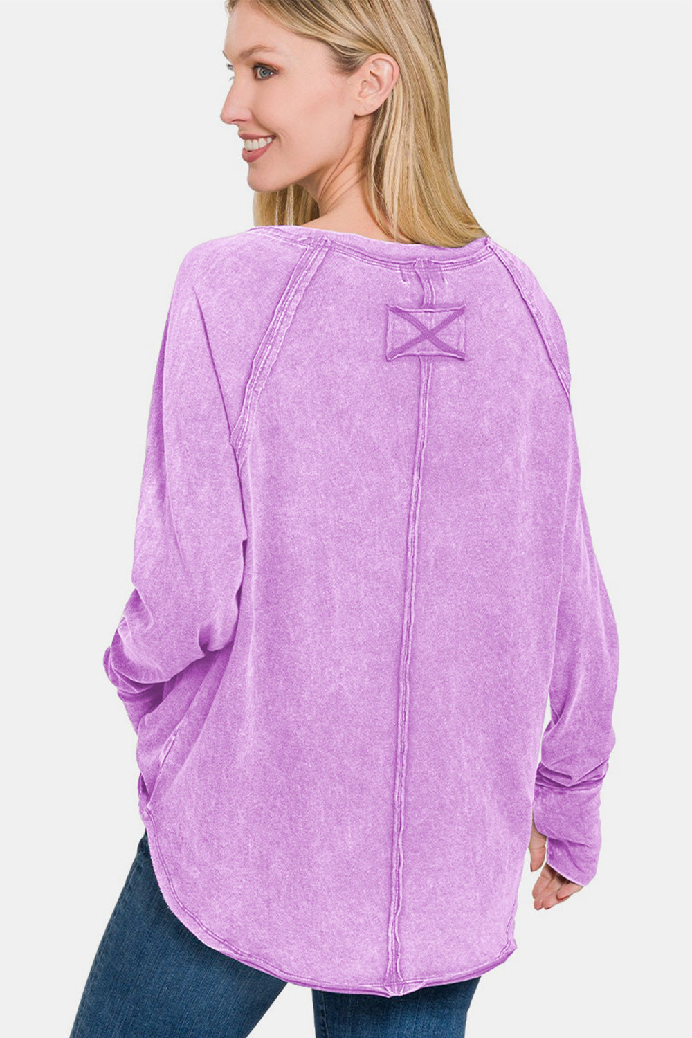 Zenana Round Neck Thumbhole Long Sleeve T-Shirt-Angel Casuals