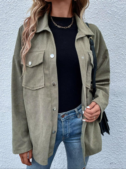 Snap Down Collared Neck Drop Shoulder Jacket-Angel Casuals