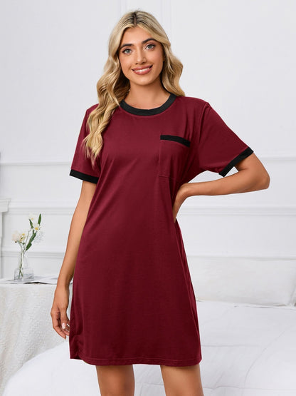 Contrast Trim Round Neck Mini Dress-Angel Casuals