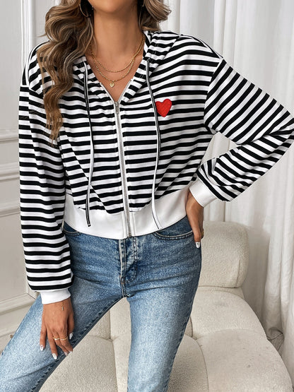 Striped Zip Up Long Sleeve Jacket-Angel Casuals