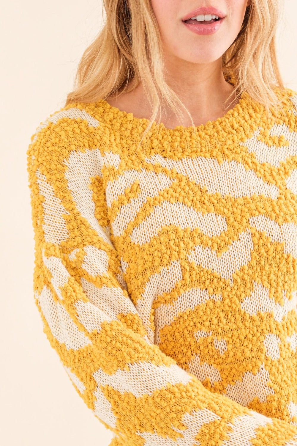 And The Why Full Size Textured Pattern Contrast Sweater-Angel Casuals