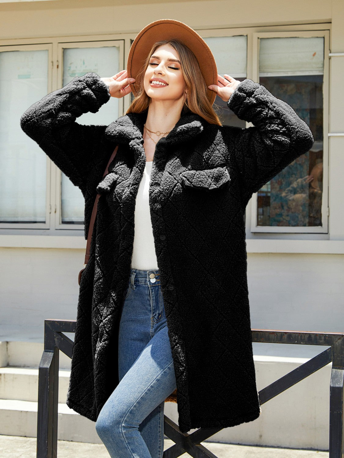 Texture Button Up Dropped Shoulder Coat-Angel Casuals