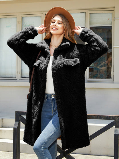 Texture Button Up Dropped Shoulder Coat-Angel Casuals