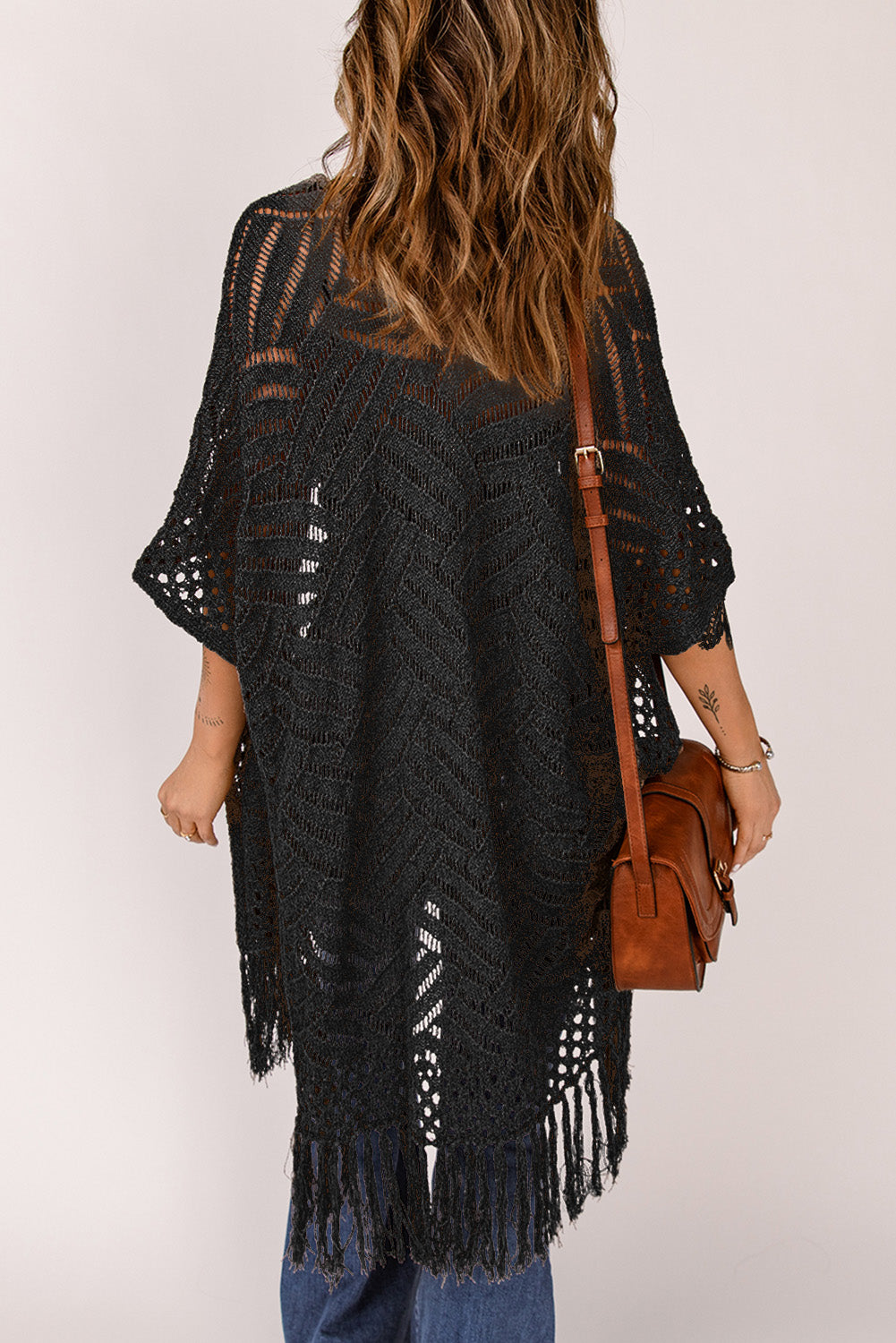 Fringe Hem Slit Open Front Cardigan-Angel Casuals