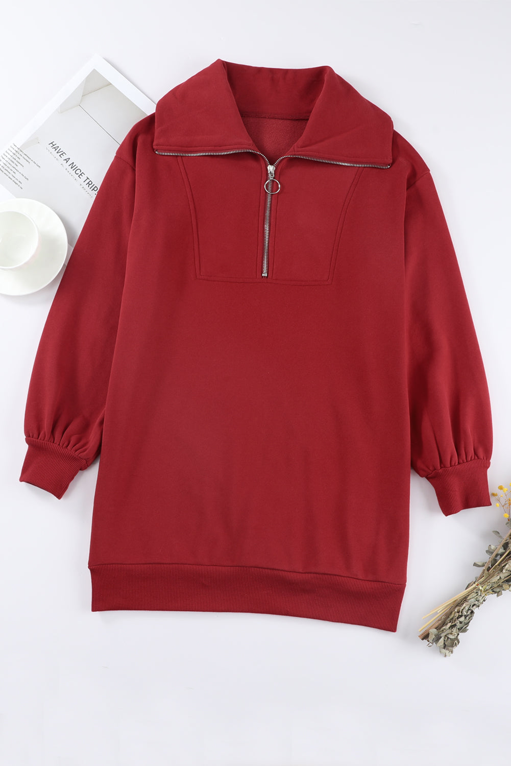 Half Zip Dropped Shoulder Mini Sweatshirt Dress-Angel Casuals