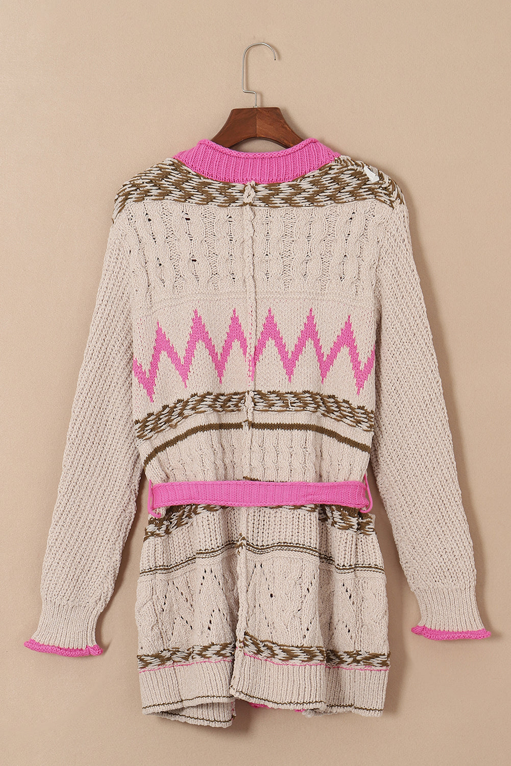 Contrast Tied Open Front Cardigan-Angel Casuals