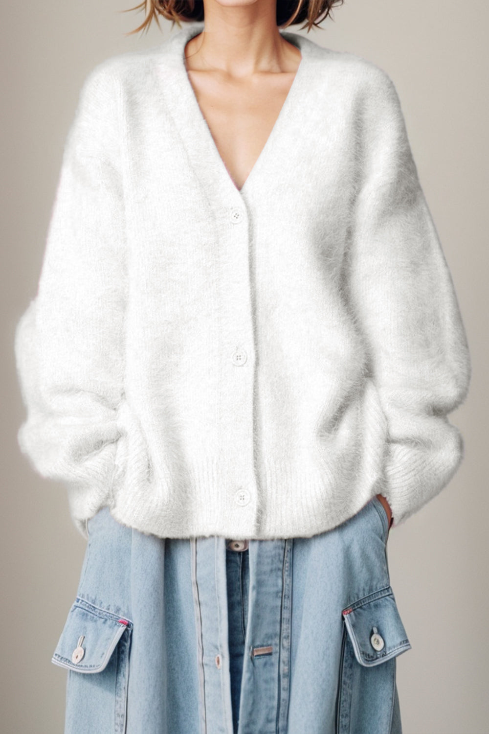 Button Up Dropped Shoulder Cardigan-Angel Casuals