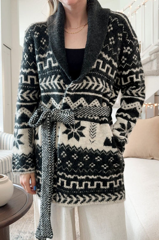 Snowflakes Collared Neck Long Sleeve Cardigan-Angel Casuals