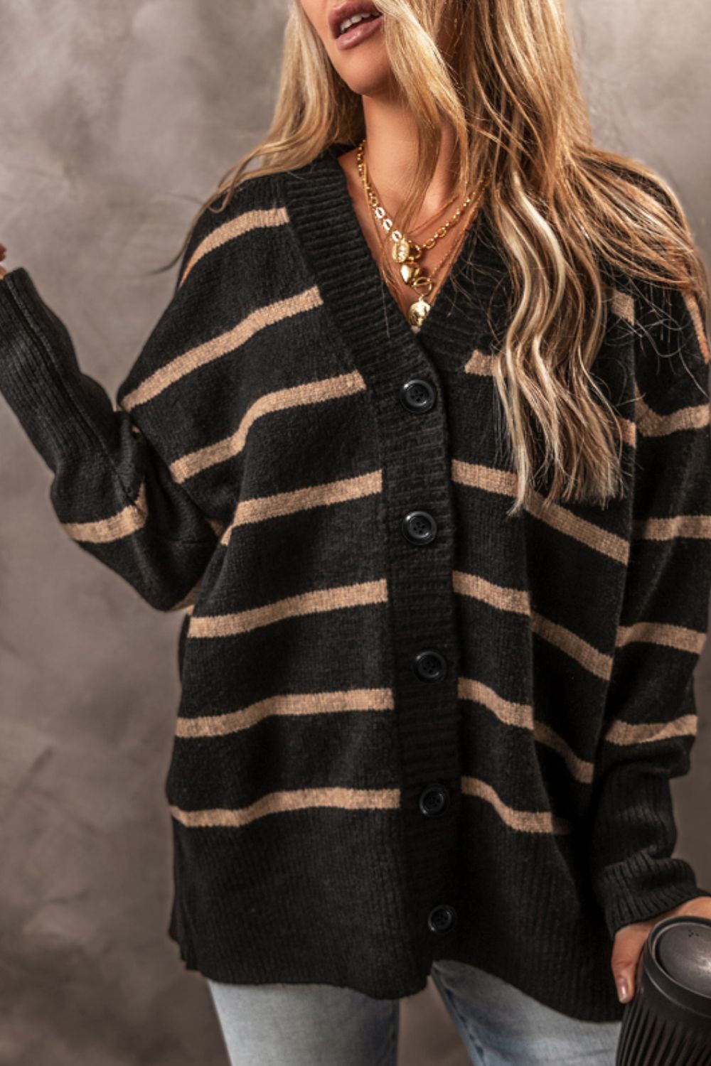 Striped Button Down Long Sleeve Cardigan-Angel Casuals