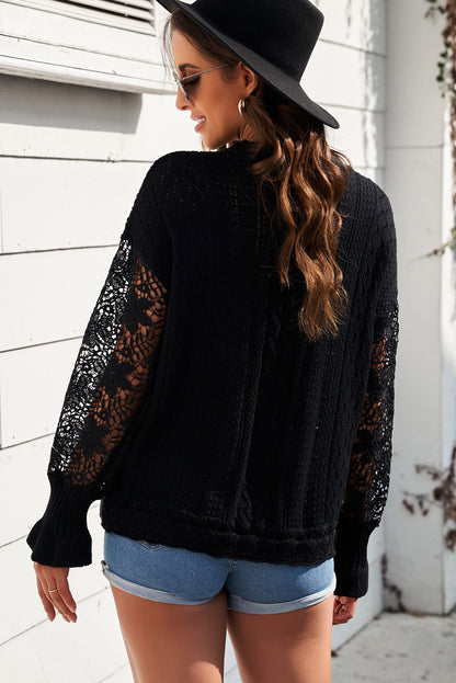 Openwork Lantern Sleeve Dropped Shoulder Sweater-Angel Casuals