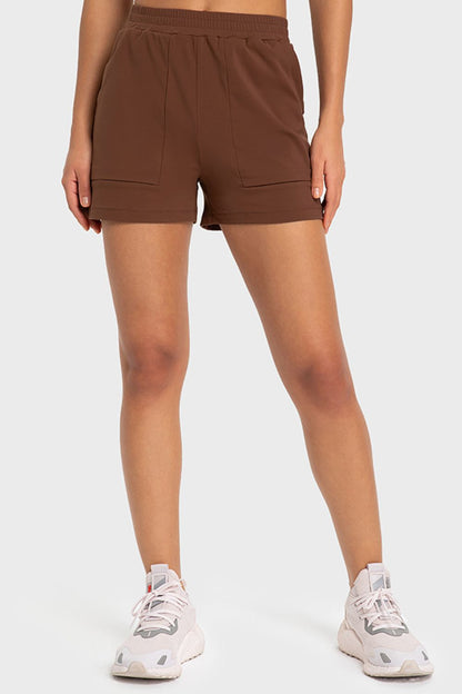 Elastic Waist Sports Shorts with Pockets-Angel Casuals