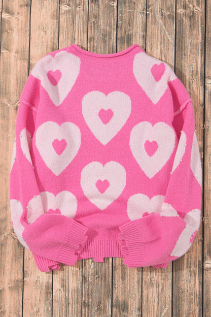 Pearl Detail Heart Round Neck Long Sleeve Sweater-Angel Casuals