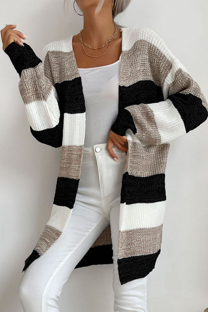 Striped Long Sleeve Duster Cardigan-Angel Casuals