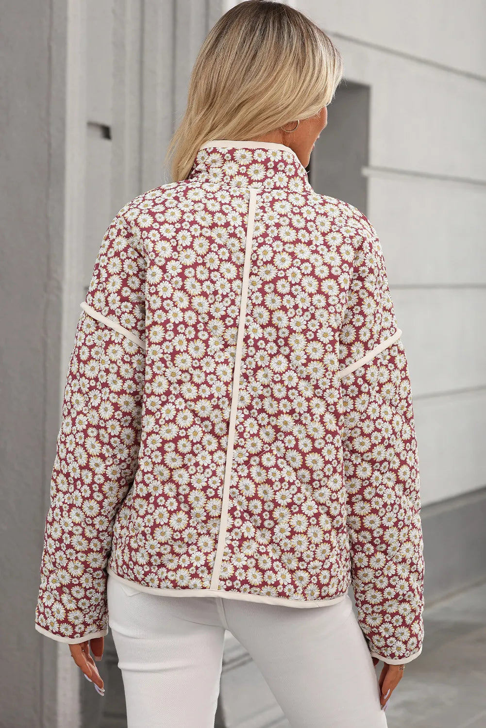 Floral Snap Down Mock Neck Coat-Angel Casuals