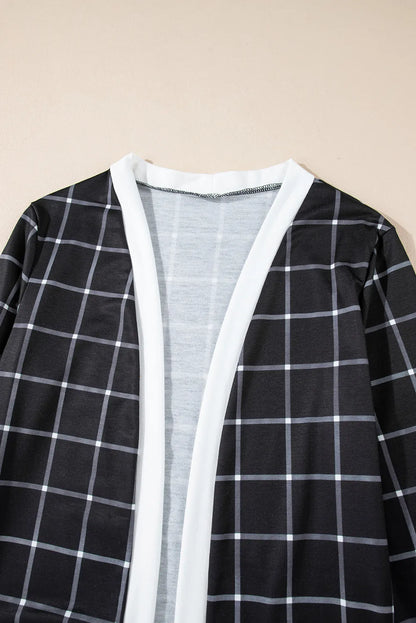 Plaid Open Front Long Sleeve Cover Up-Angel Casuals