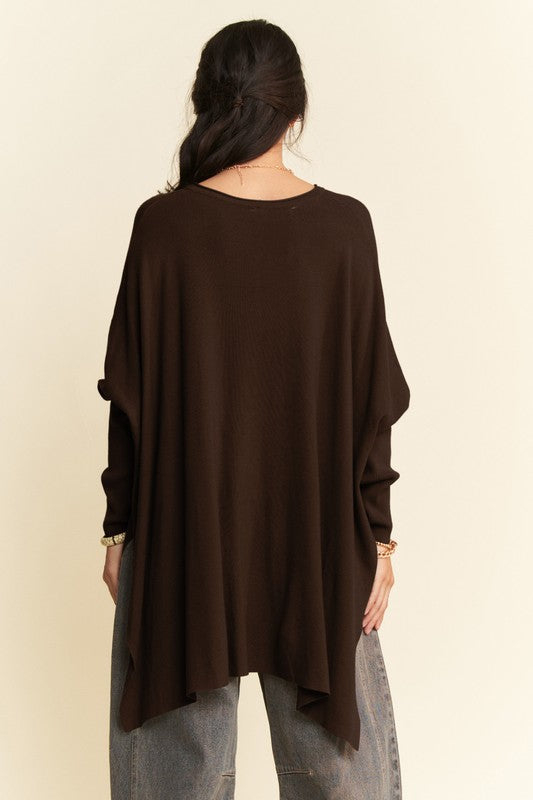 Davi & Dani High-Low Side Slit Batwing Sleeve Top-Angel Casuals