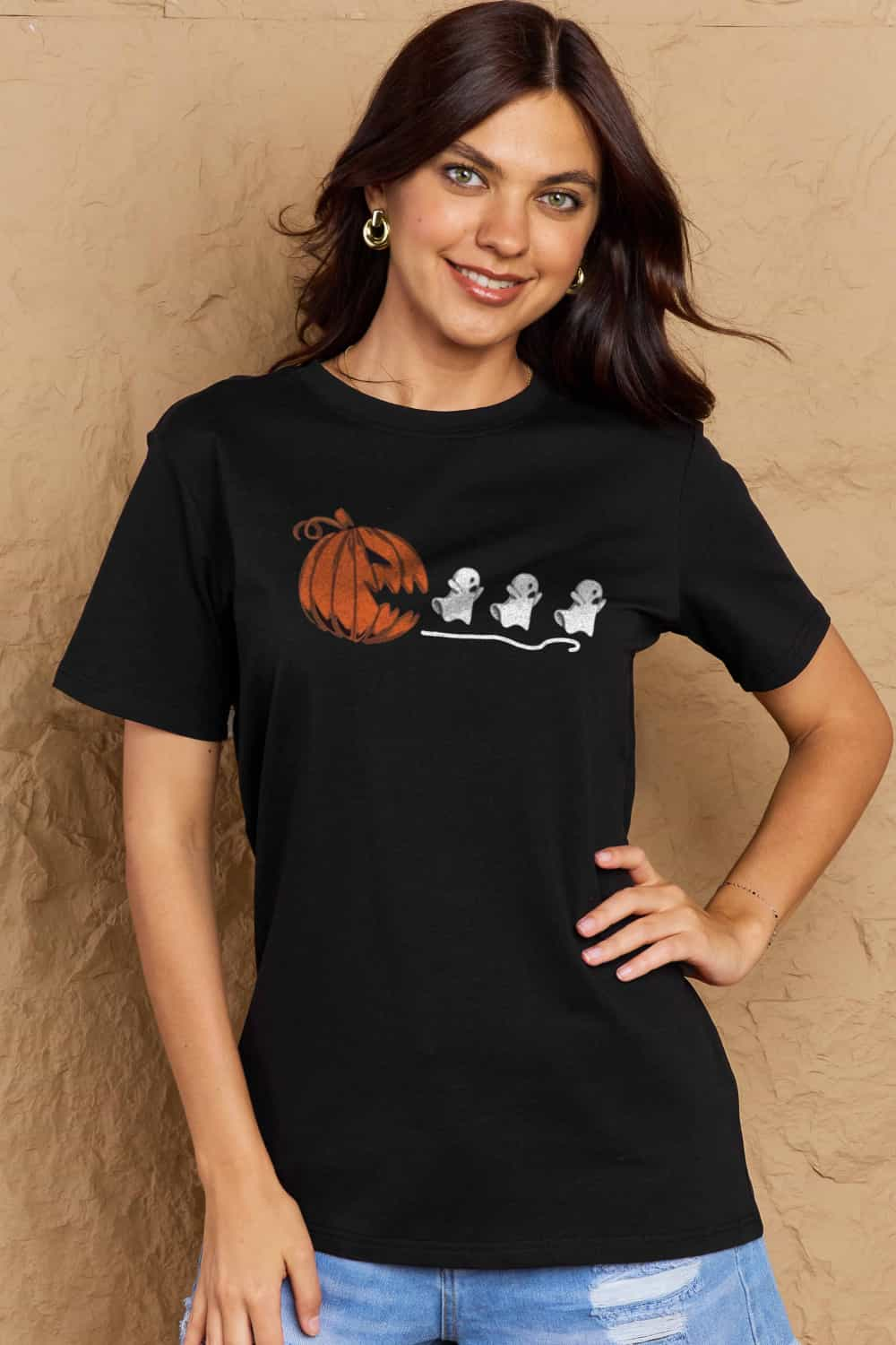 Simply Love Full Size Jack-O'-Lantern Graphic Cotton T-Shirt-Angel Casuals