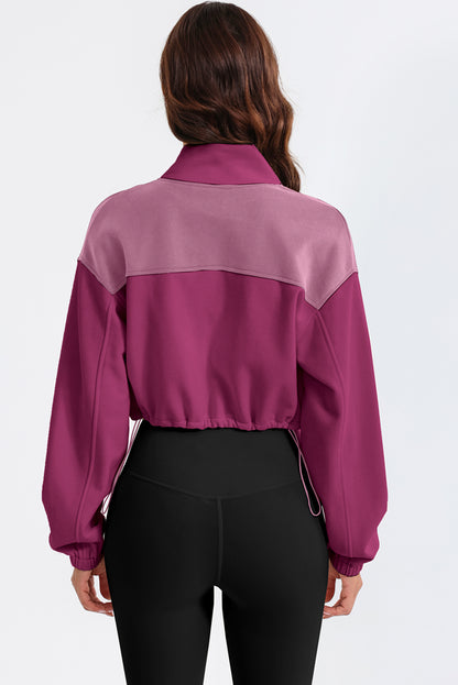 Contrast Drawstring Zip Up Jacket-Angel Casuals