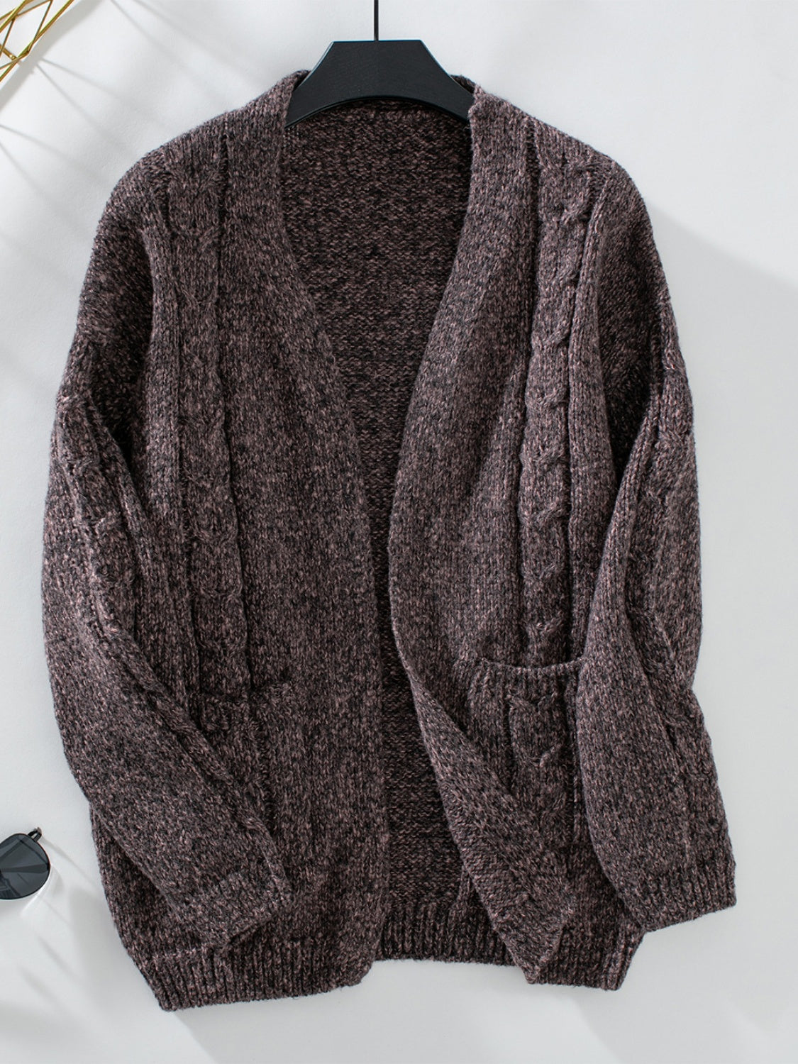 Cable-Knit Open Front Long Sleeve Cardigan-Angel Casuals