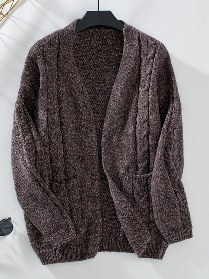 Cable-Knit Open Front Long Sleeve Cardigan-Angel Casuals
