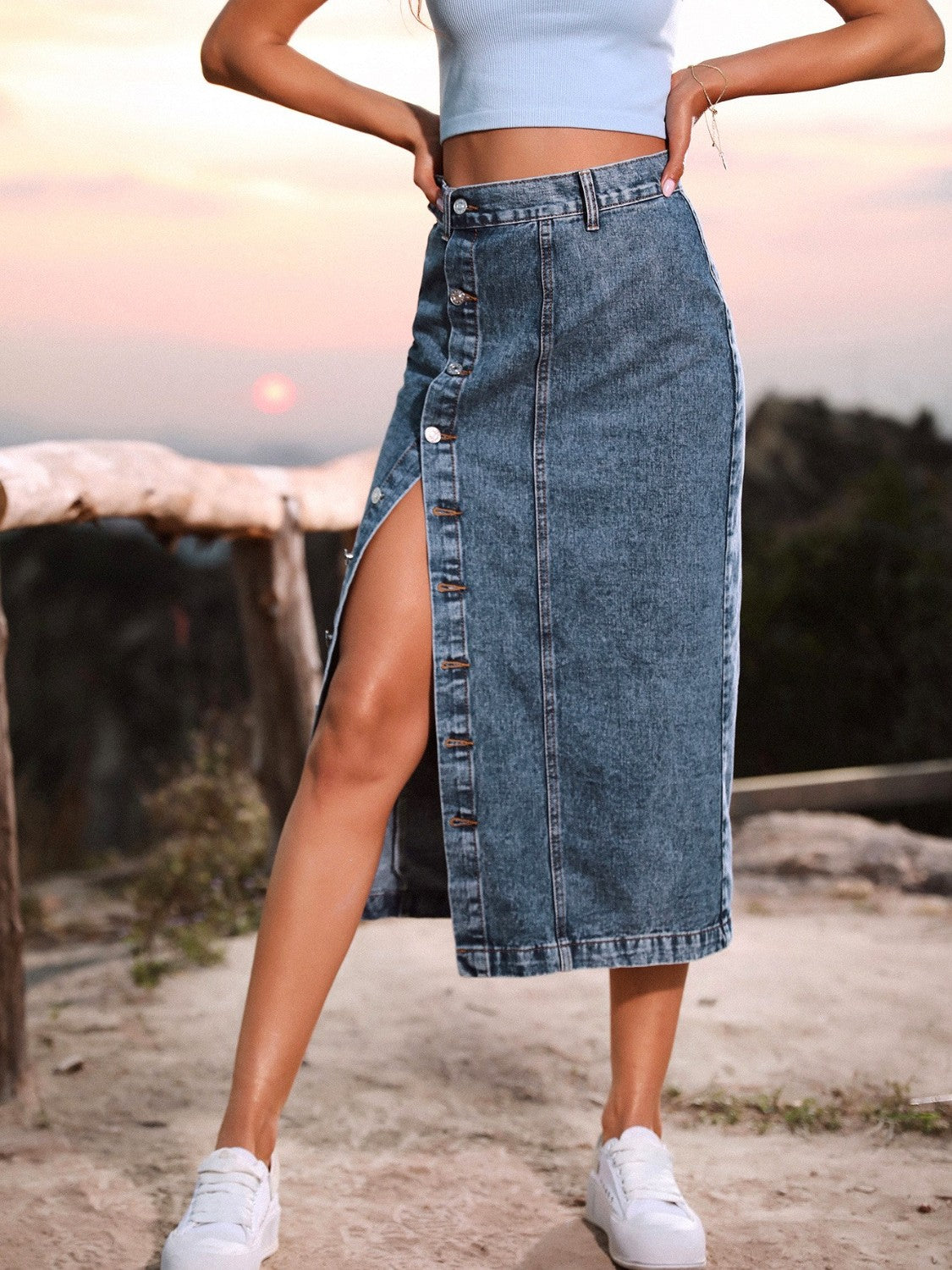 Button Down Denim Skirt-Angel Casuals