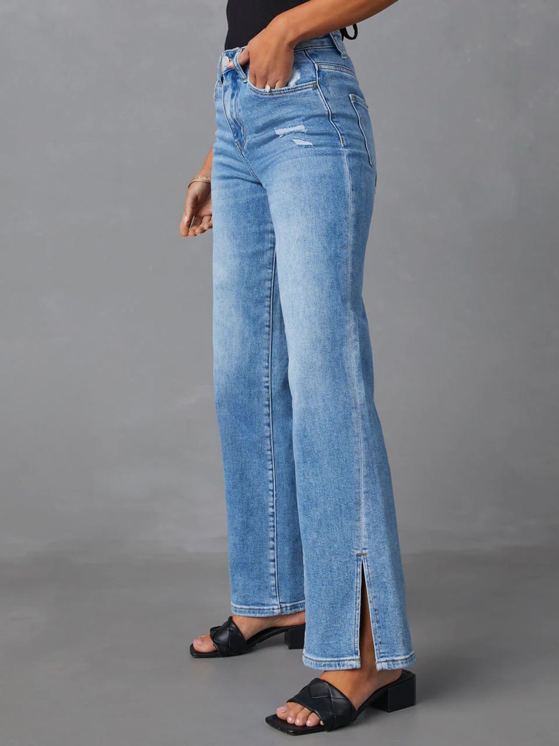 Slit Buttoned Jeans with Pockets-Angel Casuals