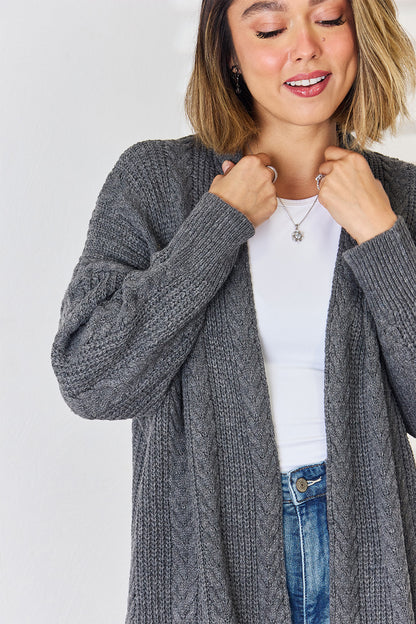 Cable-Knit Open Front Dropped Shoulder Cardigan-Angel Casuals