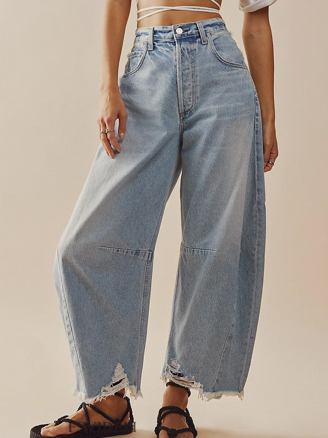 Raw Hem Wide Leg Jeans with Pockets-Angel Casuals