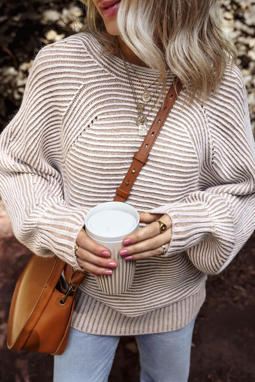 Textured Striped Round Neck Long Sleeve Top-Angel Casuals