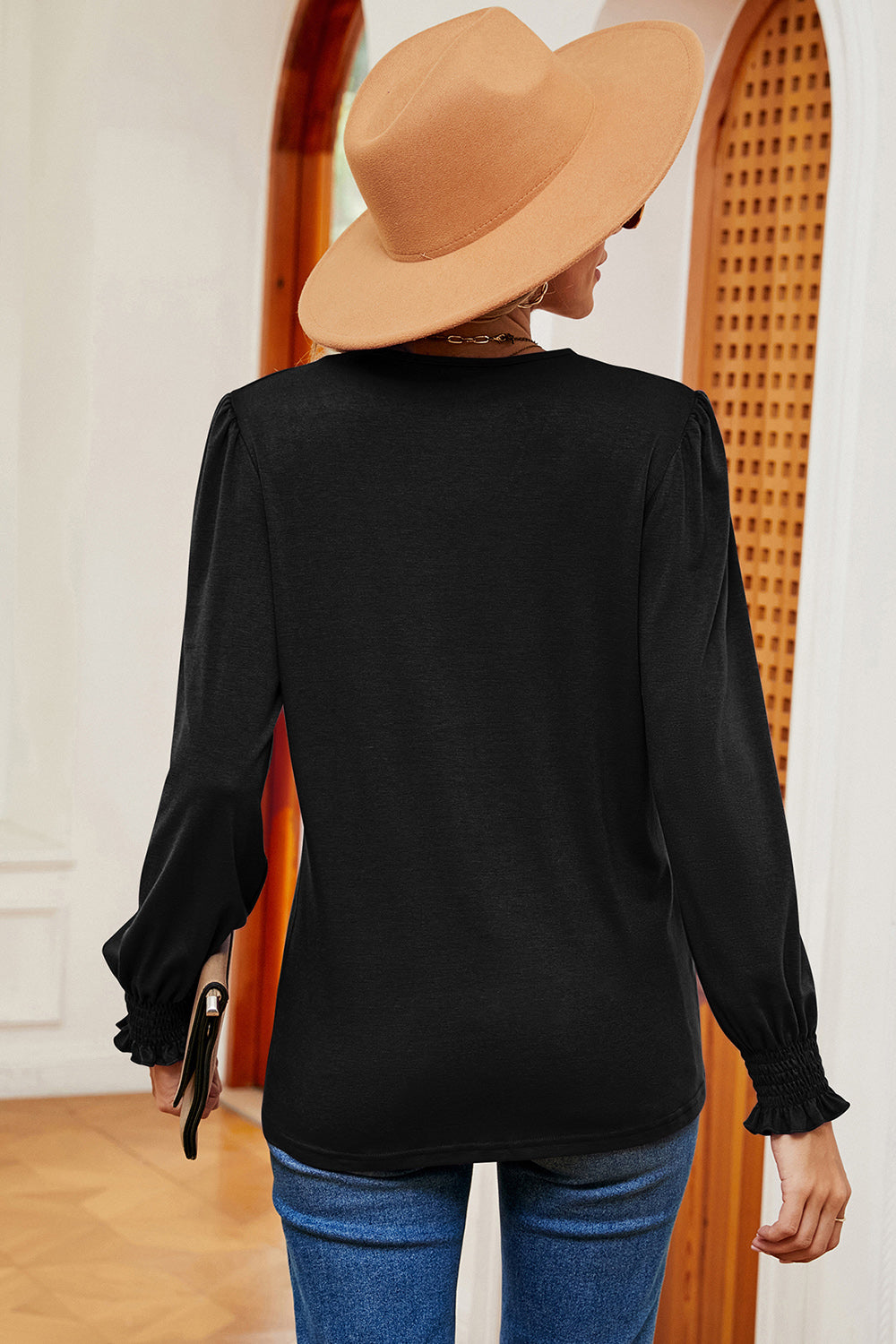V-Neck Long Sleeve T-Shirt-Angel Casuals