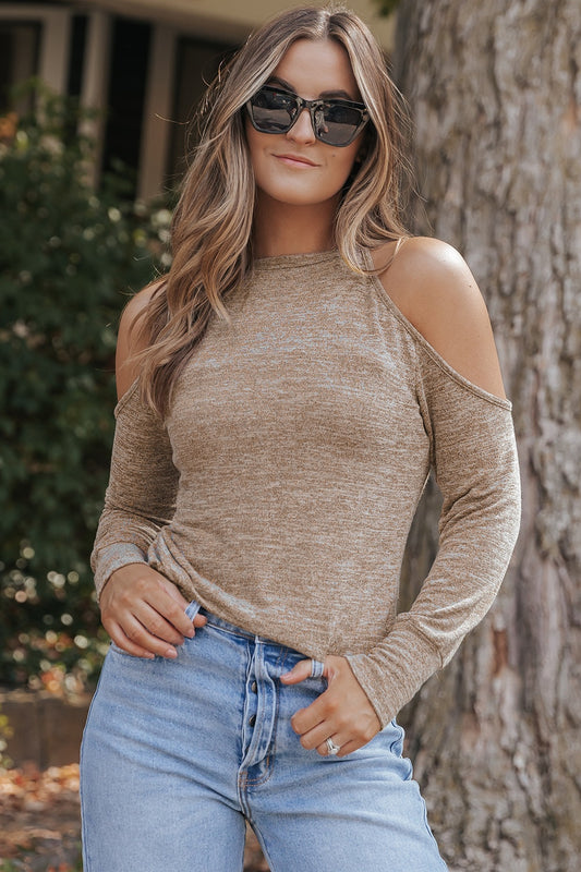 Heathered Round Neck Cold Shoulder T-Shirt-Angel Casuals