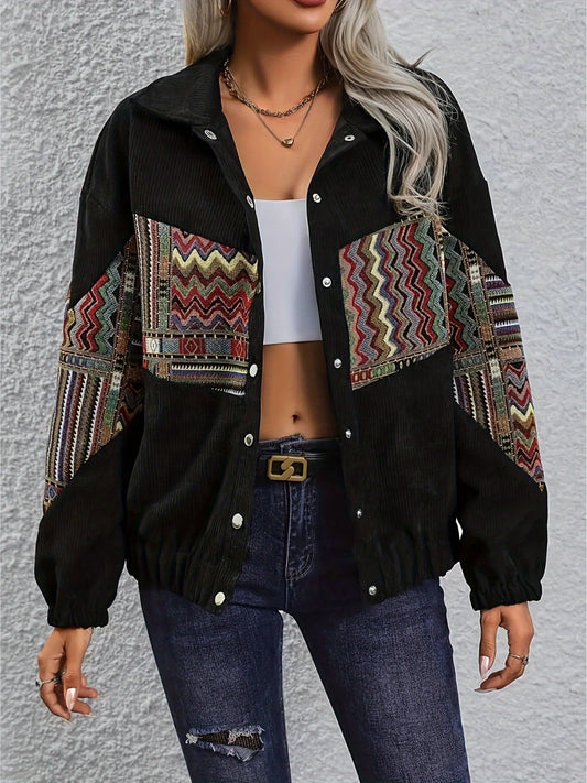 Embroidered Collared Neck Snap Down Jacket-Angel Casuals