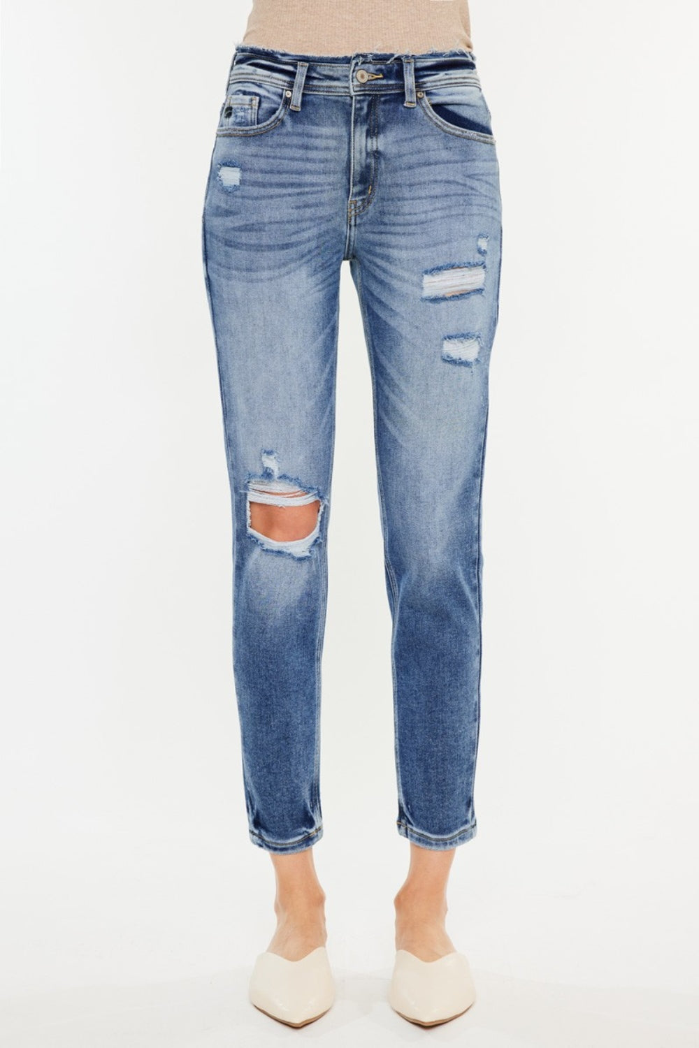 Kancan High Rise Distressed Mom Jeans-Angel Casuals