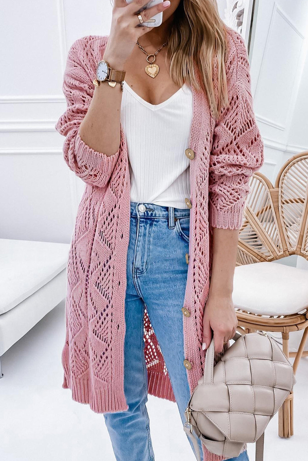 V-Neck Long Sleeve Cardigan-Angel Casuals