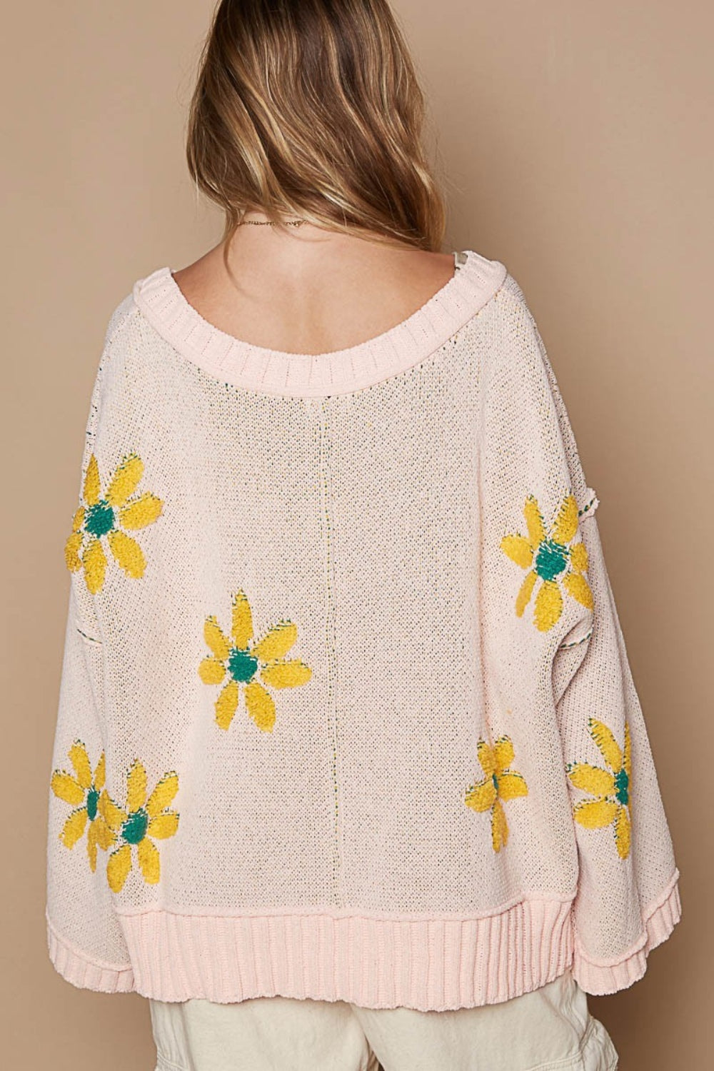 POL V-Neck Floral Pattern Chenille Sweater-Angel Casuals