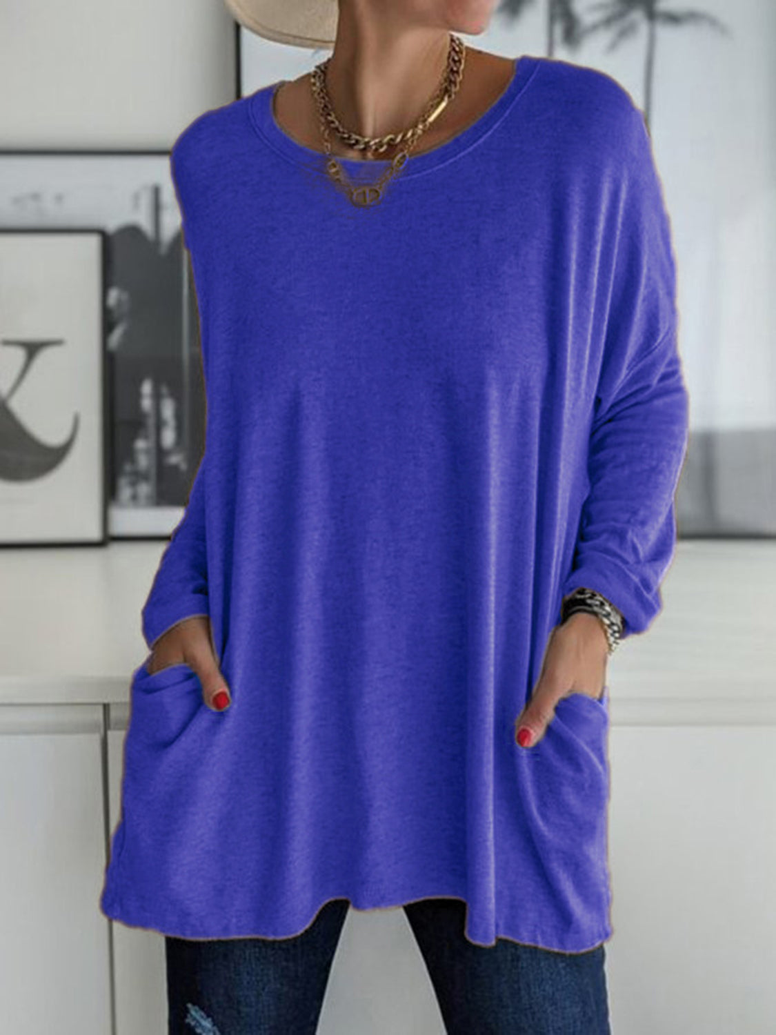 Full Size Round Neck Long Sleeve T-Shirt-Angel Casuals