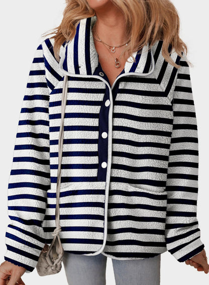 Pocketed Half Snap Sherpa Jacket-Angel Casuals