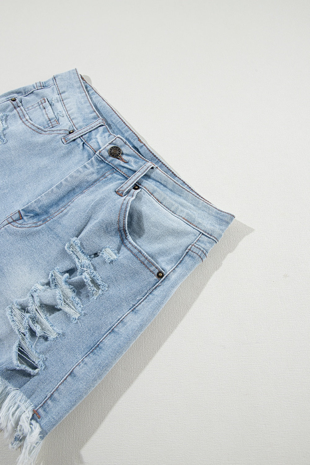 Distressed Raw Hem Denim Shorts-Angel Casuals