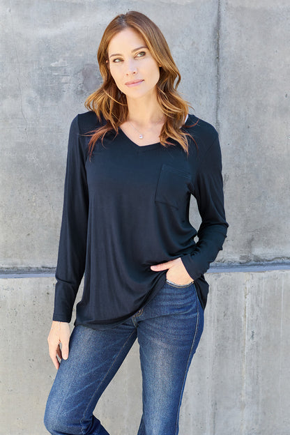 Basic Bae Full Size V-Neck Long Sleeve Top-Angel Casuals