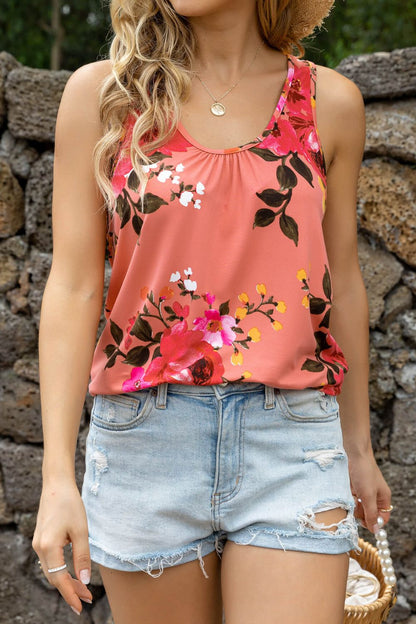 Floral Scoop Neck Tank Top-Angel Casuals