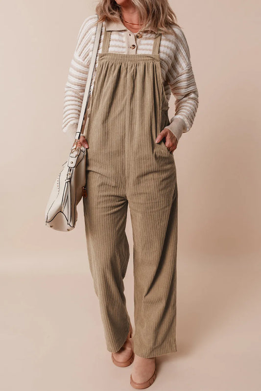 Square Neck Wide Strap Overalls-Angel Casuals